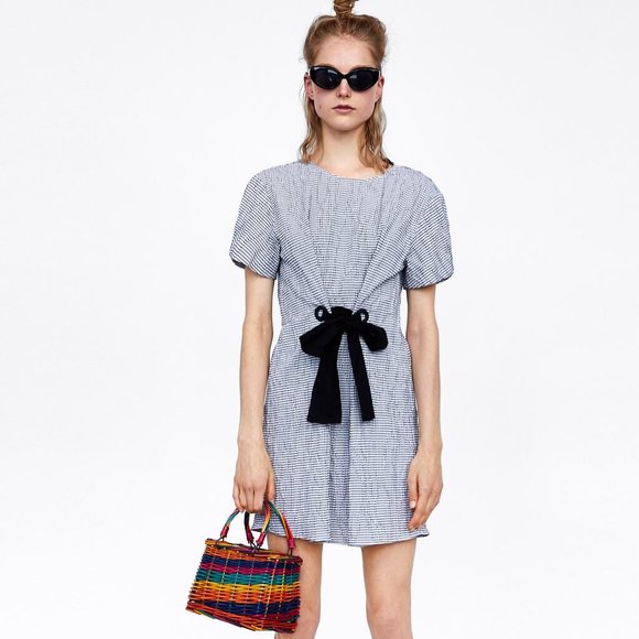 Zara Dresses & Skirts - Zara | Plaid Wrinkled Plaid Dress with Bow